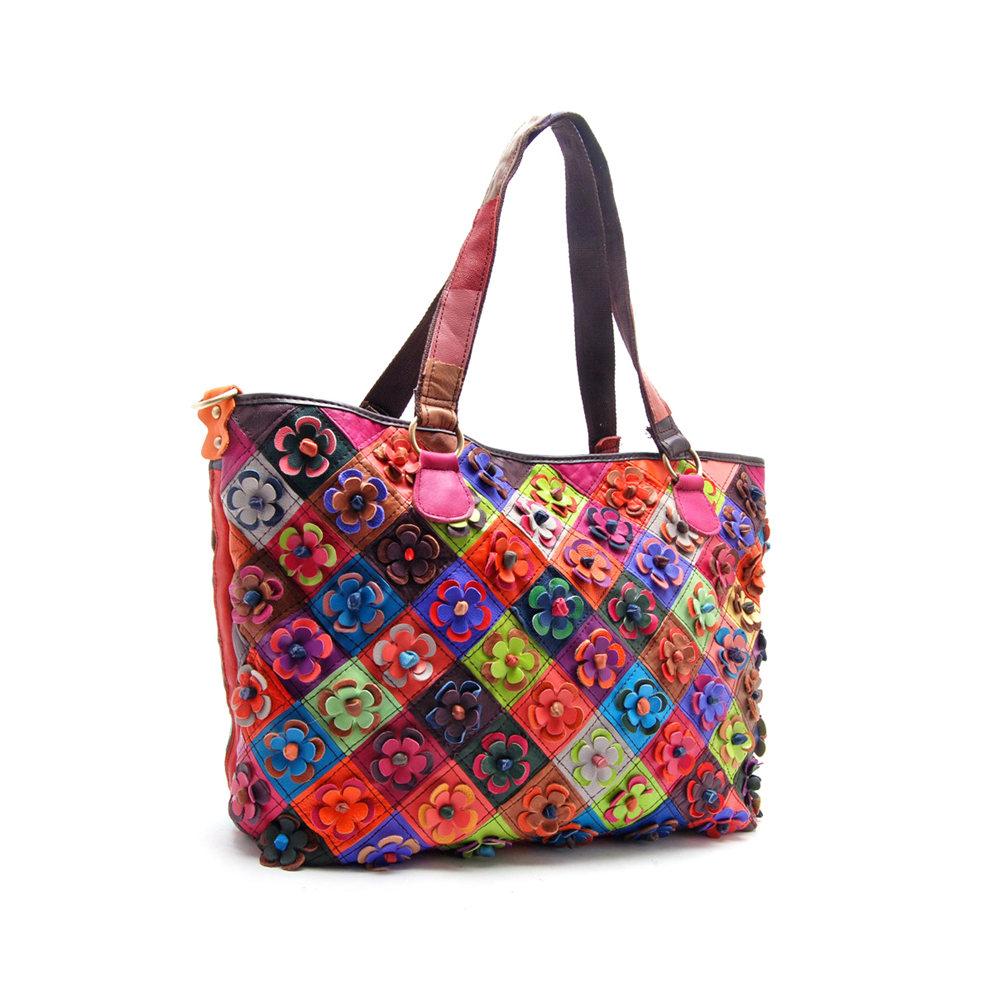 Ann Creek Women s Bonded Leather Bag Multi Color Floral Checkmate Details Female